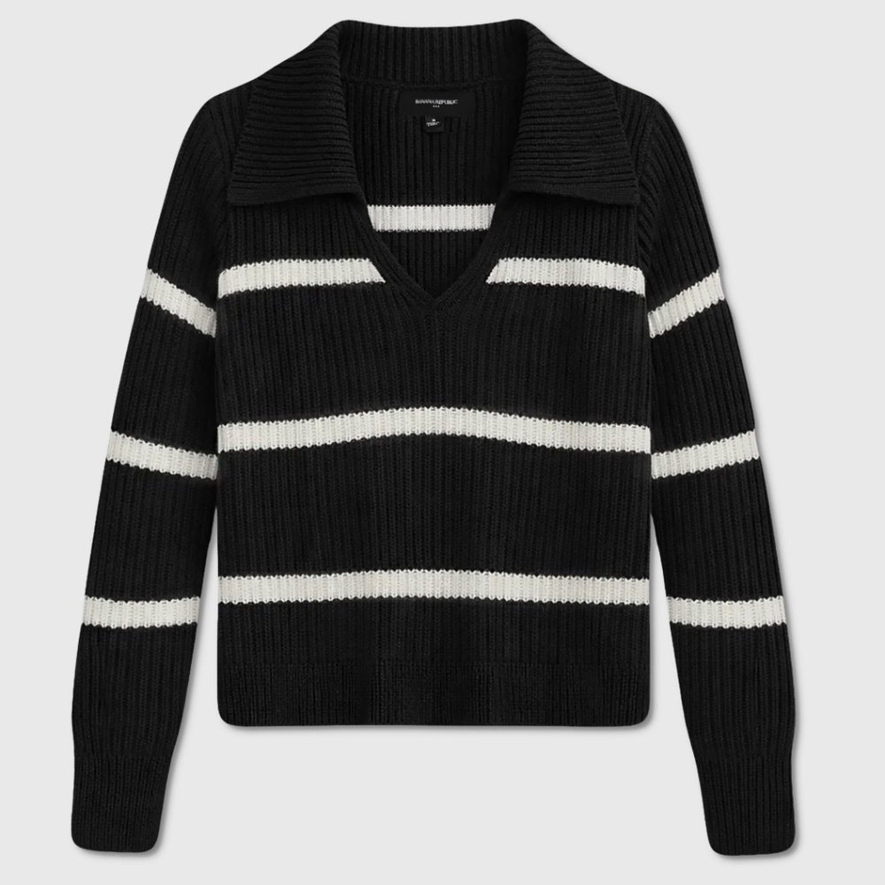 Banana Republic V-Neck Sweater - Womens‎ Small Black / Off White - #48834-F9